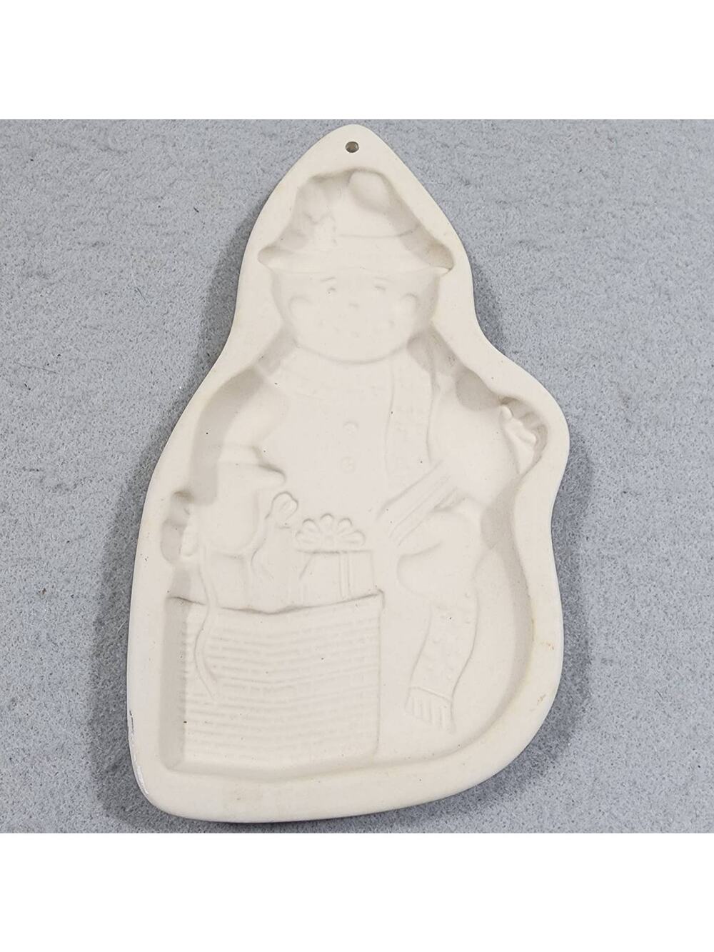 SNOWMAN With Present Cookie Art Press Mold 1997 Vintage Longaberger Pottery